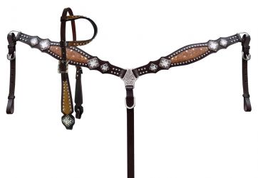 Headstall and Breast Collar - Showman Cowhide inlay browband set