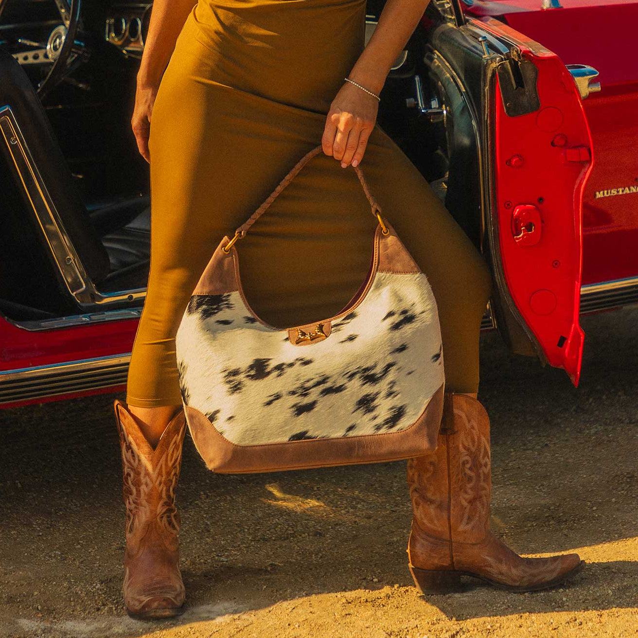 LW Large Purse - Black & White Cowhide with Oiled Brown Leather