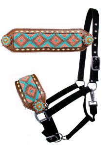 Halter - Showman Nylon bronc with woven fabric southwest inlay