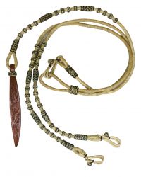 Rein - Showman Braided Natural Rawhide Romal  with floral tooled Leather Popper
