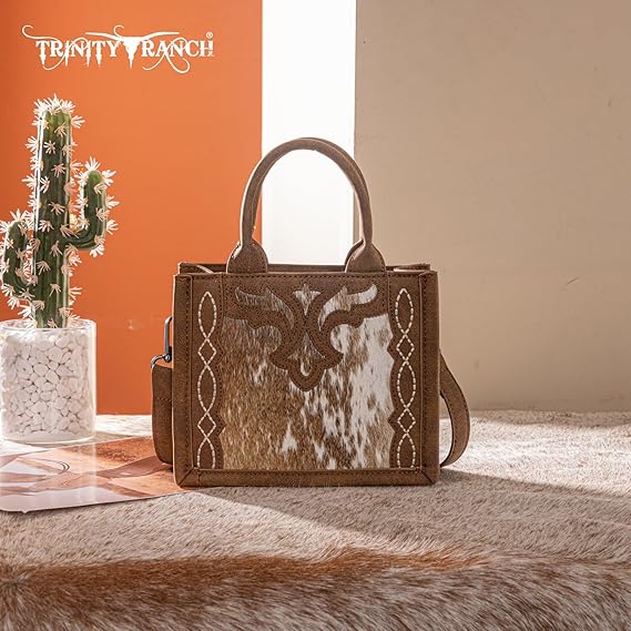 Trinity Ranch Western Hair-On Cowhide Mini Tote/Crossbody Brown
