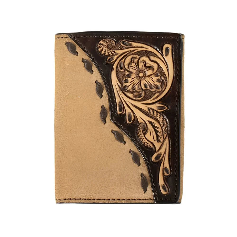 Wallet - 3D Mens Trifold Style Roughout Overlay Tan
