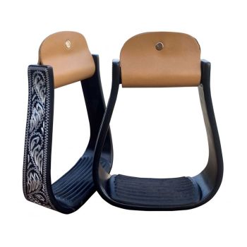 Stirrups - Showman Black Aluminum with Silver Engravings