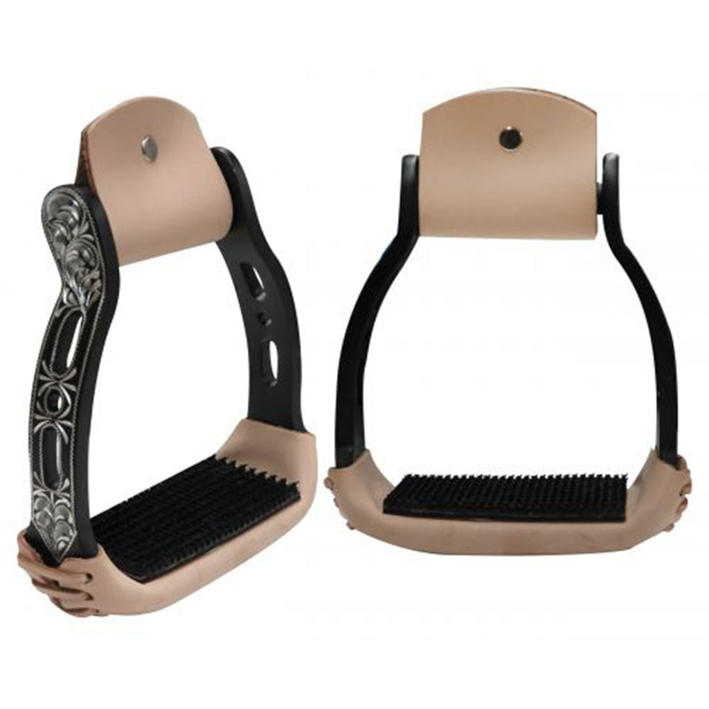 Stirrups - Showman Light Weight Black Aluminum with Engrave Cut out Design