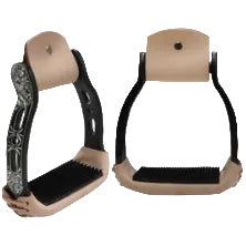 Stirrups - Showman Light Weight Black Aluminum with Engrave Cut out Design