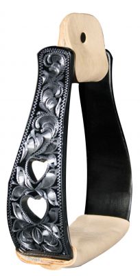 Stirrup - Showman Black Aluminum With Silver Engraving And Cut Out Hearts Designs