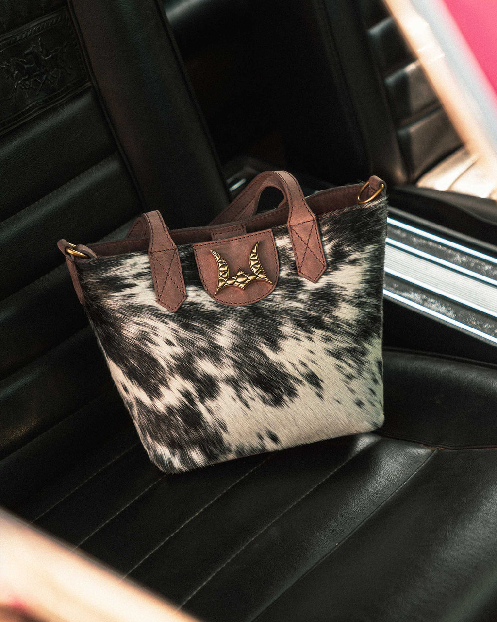 Dakota Medium CrossBody - Black & White Cowhide