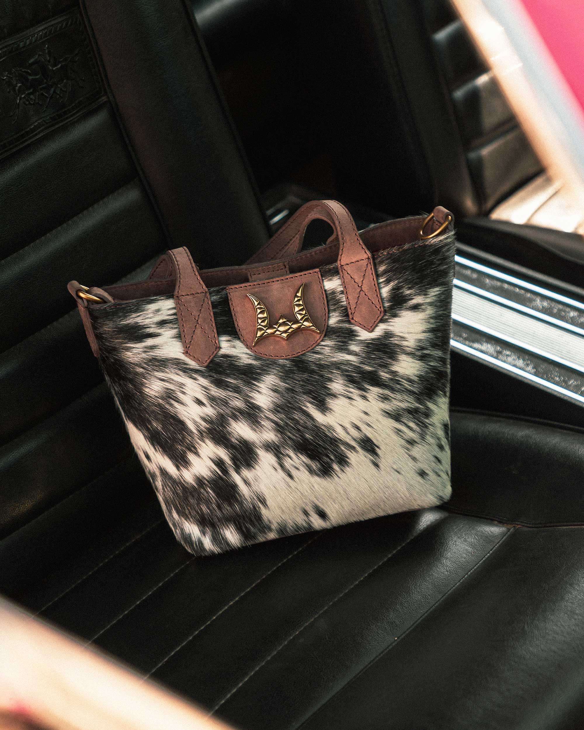 Dakota Medium CrossBody - Black & White Cowhide