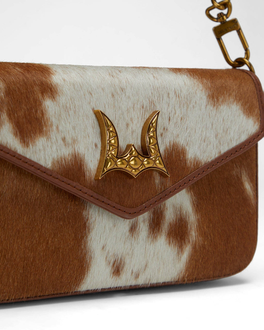 The LW On The Go Mini Chain Bag- In Brown & White Cowhide And Calfskin