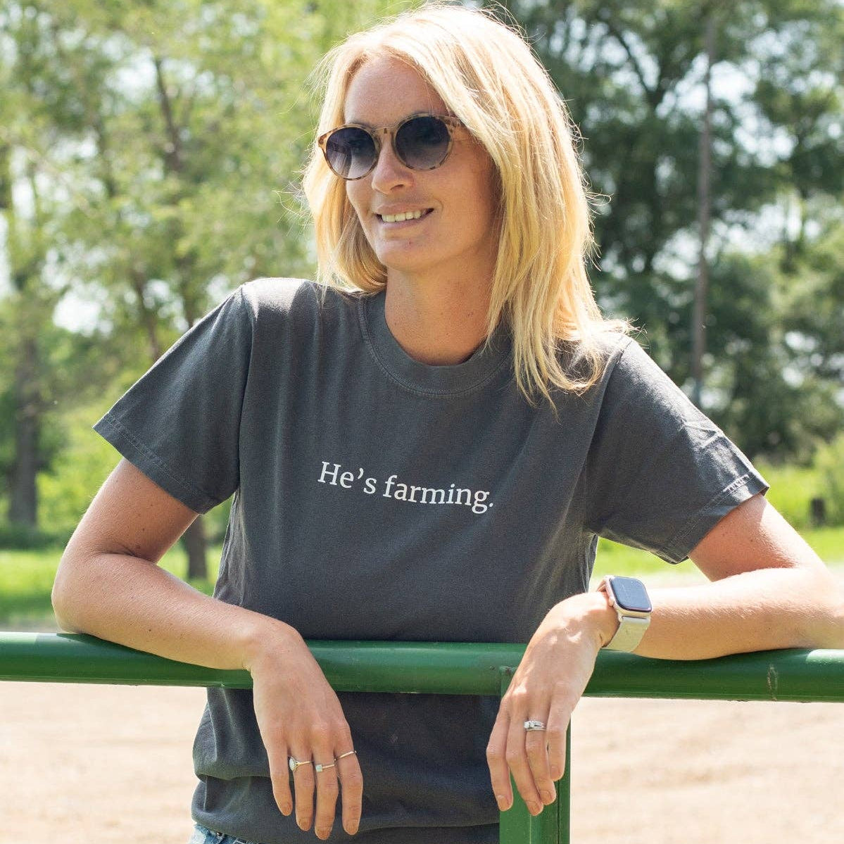 Western 'He's Farming.' Charcoal Graphic Comfort Colors Tee (Pre-Order)