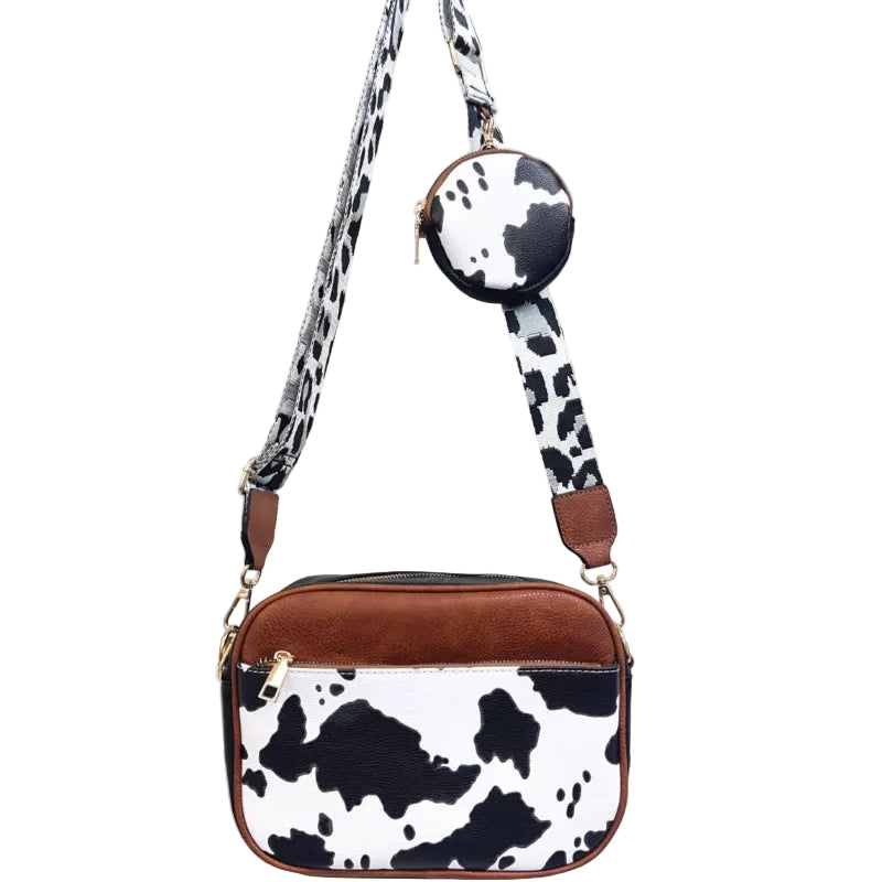 Cow Print Handbag With Coin Purse