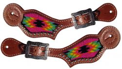 Spur Straps - Show man Hot Pink Navajo Beaded Inlay