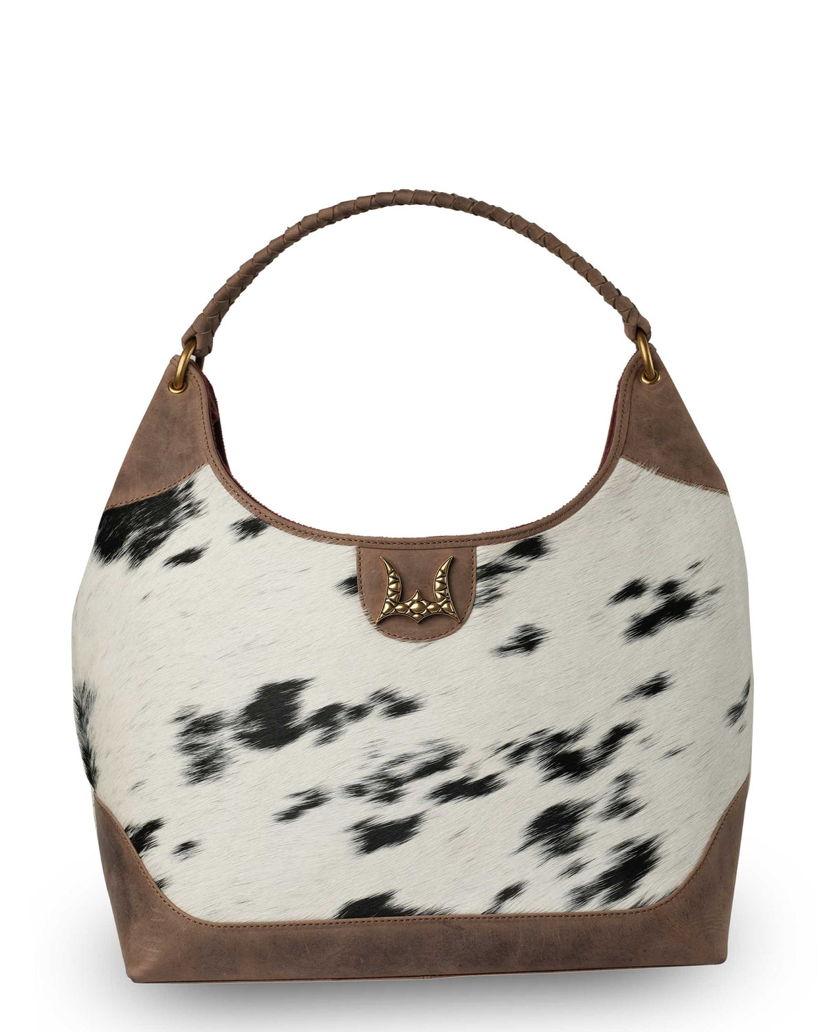 LW Large Purse - Black & White Cowhide with Oiled Brown Leather