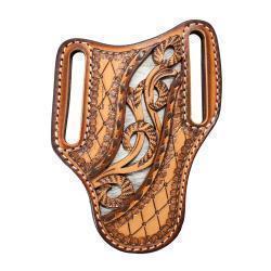 Knife Sheath - 3D Large Pancake Style Calf Hair Underlay Tan