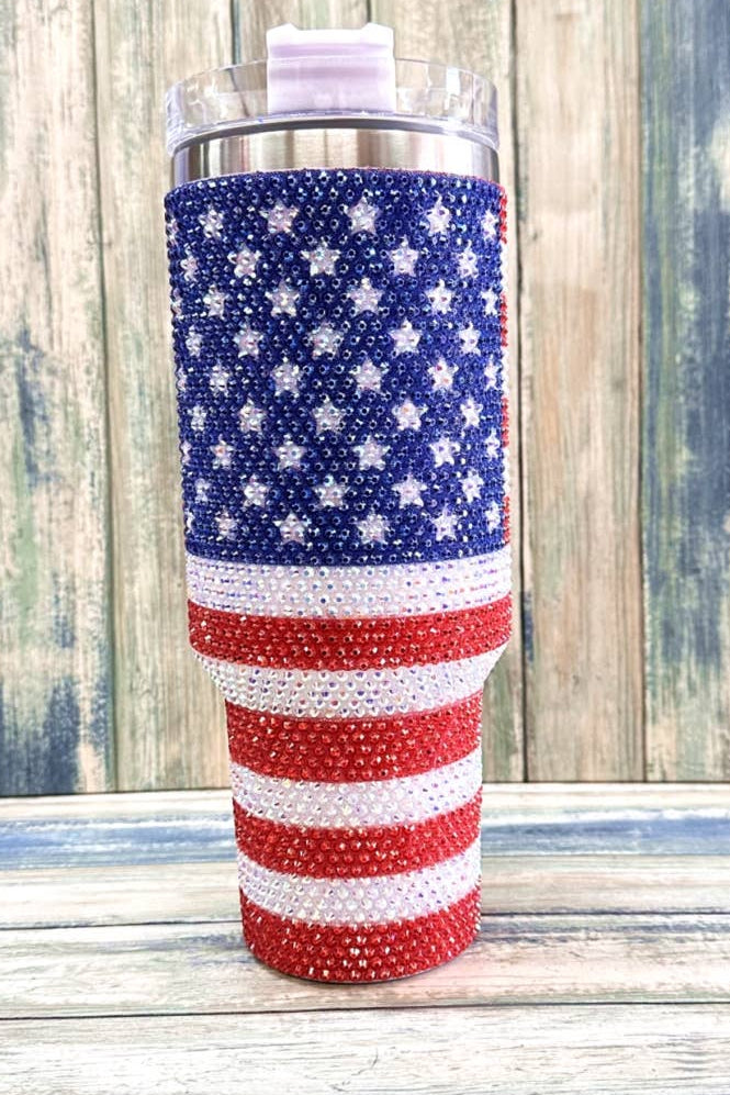 AMERICAN FLAG RHINESTONE STAINLESS STEEL TUMBLERS 40oz