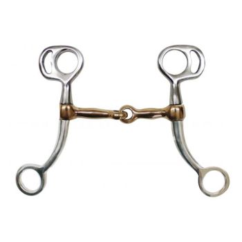 Bit -Showman stainless steel mini tom thumb bit with 5.75" cheeks. Copper 3.75" broken mouth