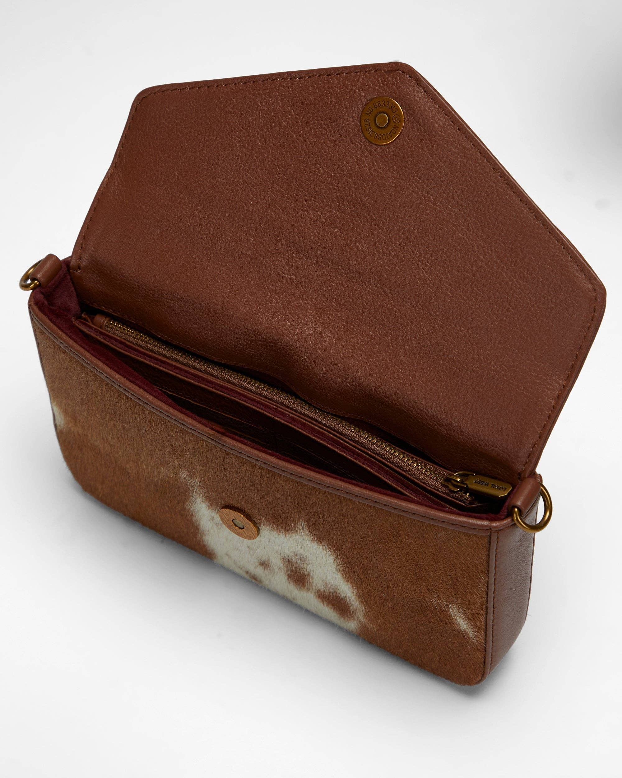 The LW On The Go Mini Chain Bag- In Brown & White Cowhide And Calfskin