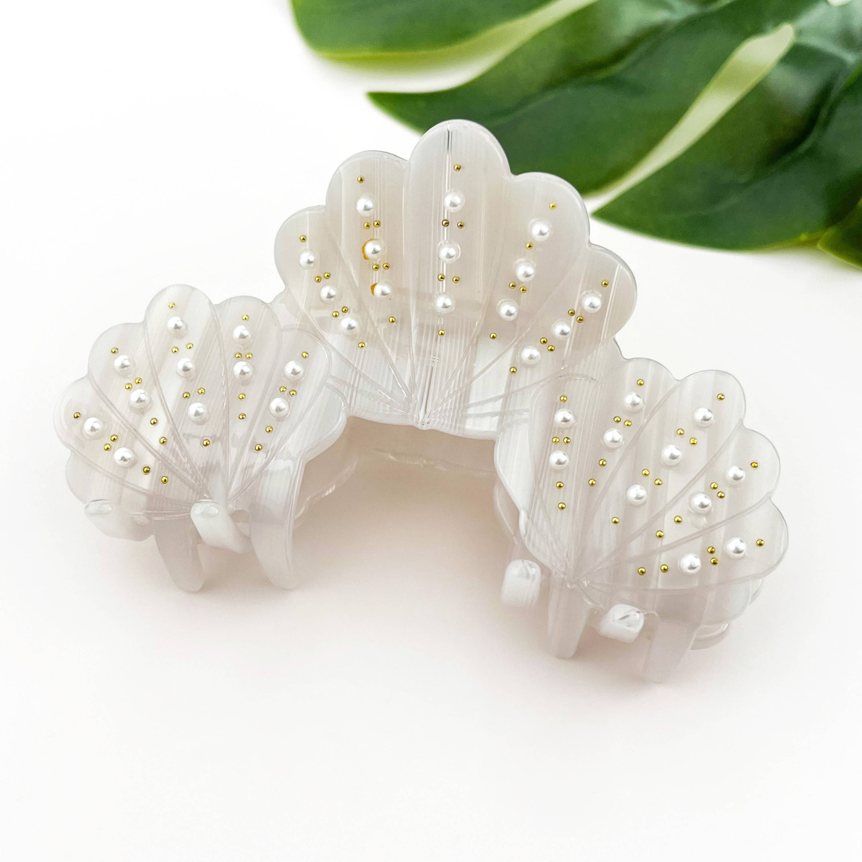 Shell With Pearls Claw Clip