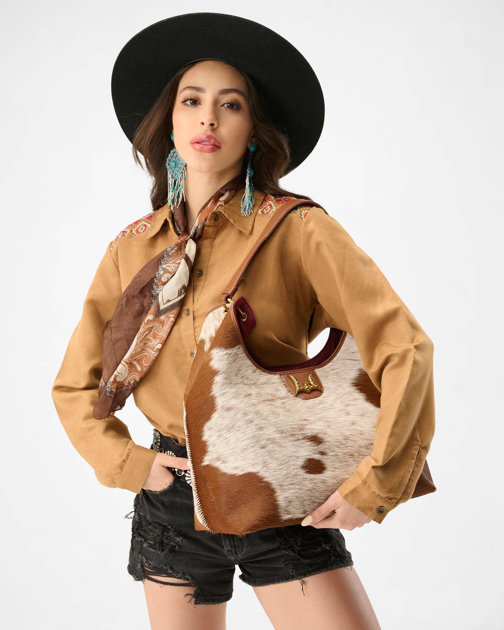 LW Large Purse - In Brown & White Cowhide & Calfskin