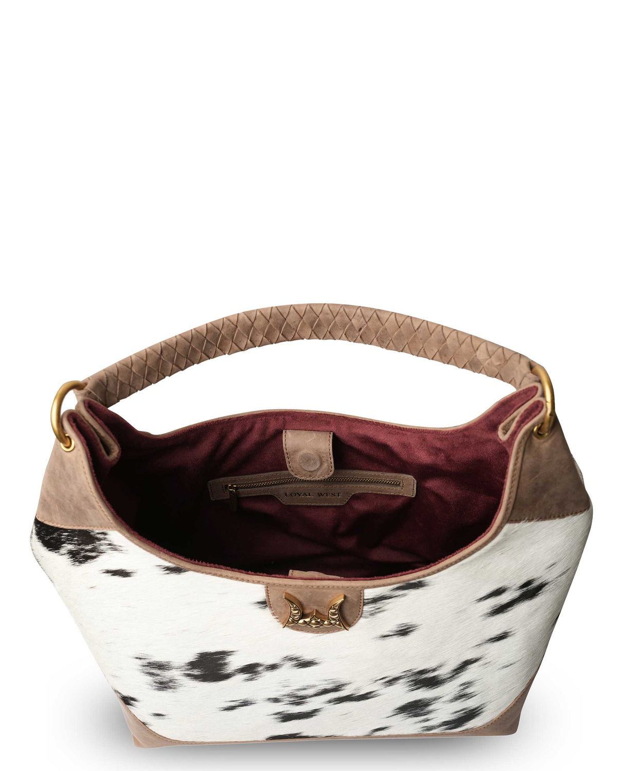 LW Large Purse - Black & White Cowhide with Oiled Brown Leather