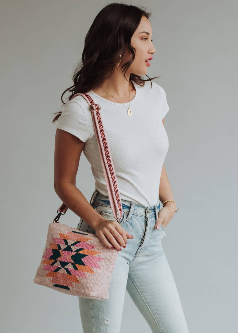Pink, Teal & Orange Aztec Crossbody