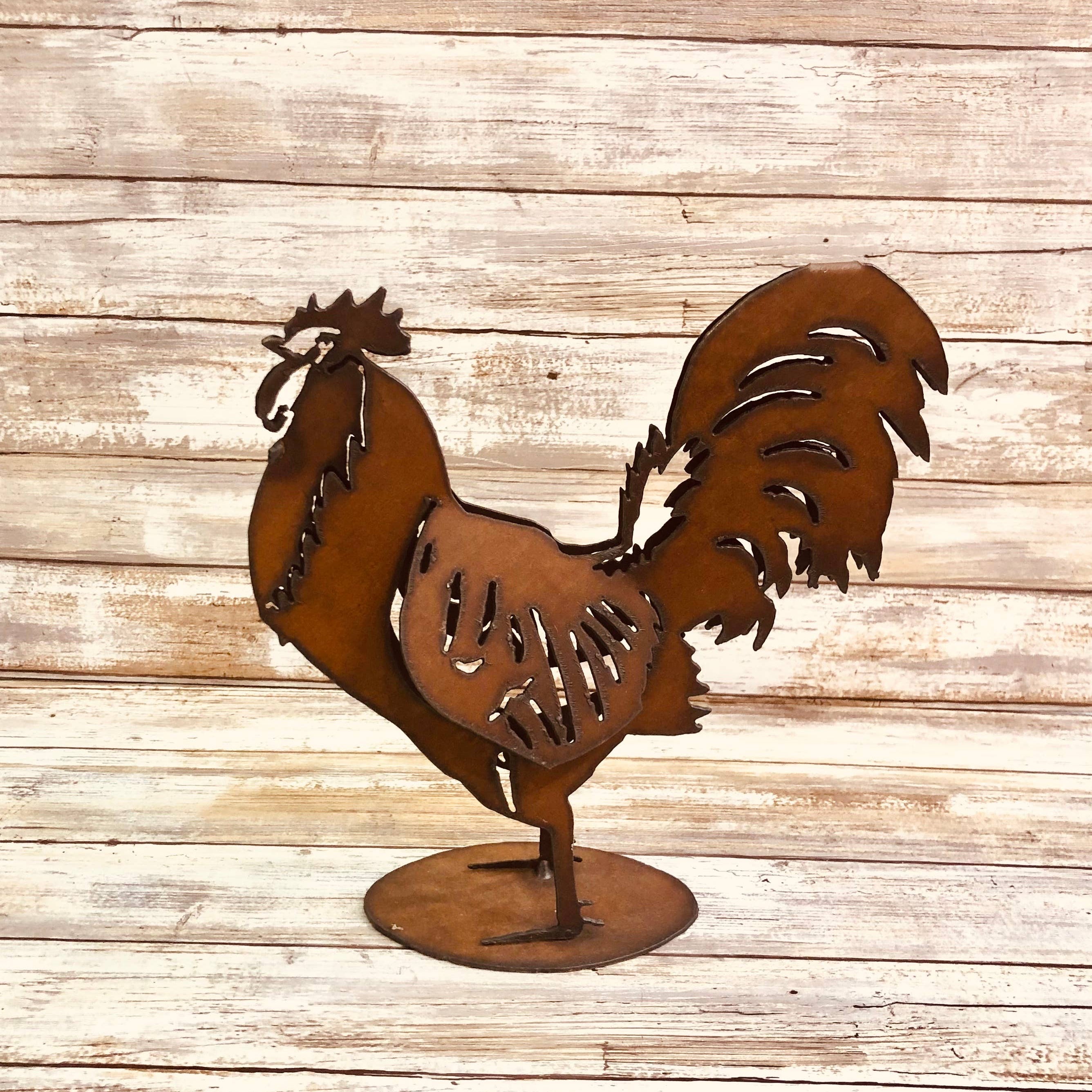 Rooster Small Yard Art Rustic Metal