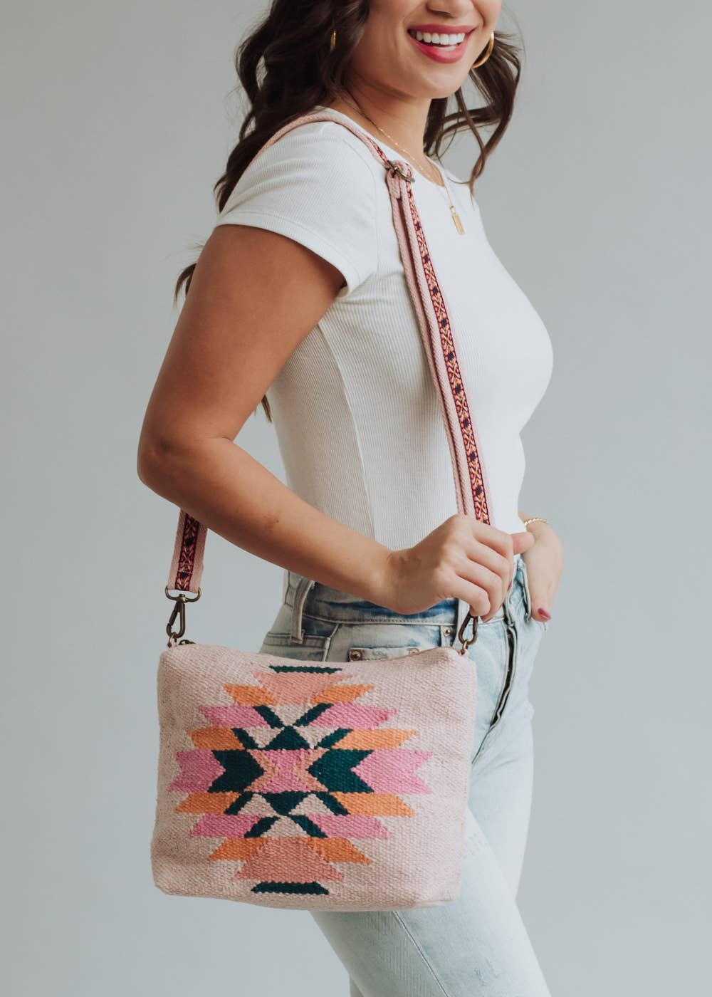 Pink, Teal & Orange Aztec Crossbody