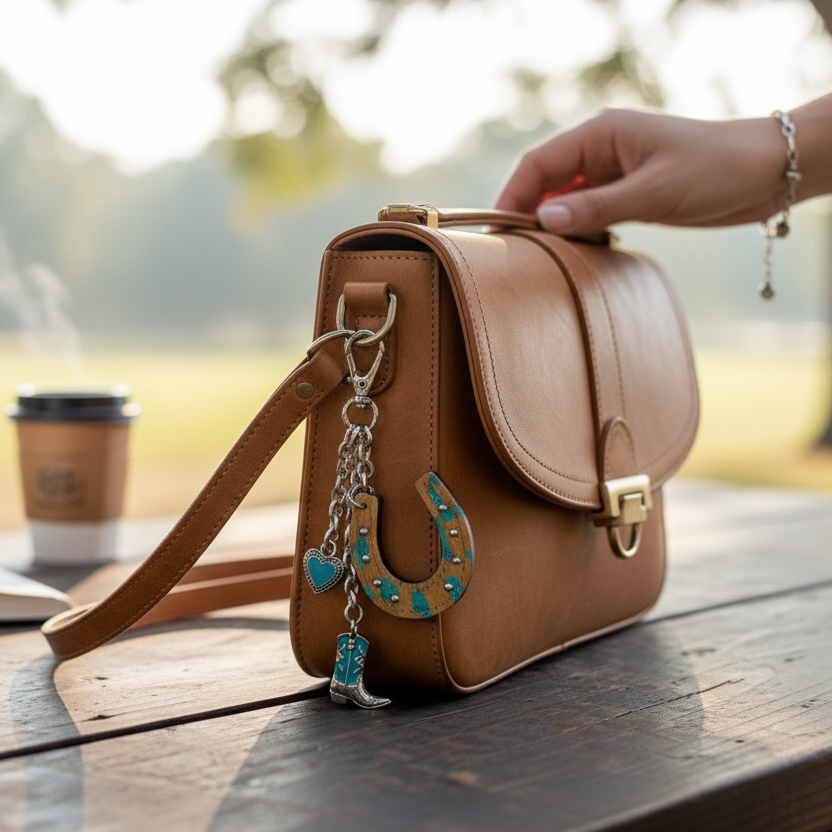 Bag Charm -  Wrangler Western Cowhide Horseshoe Bag Charm - Horse Shoe
