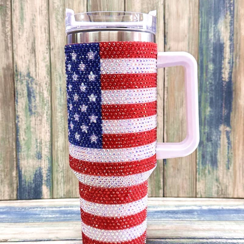 AMERICAN FLAG RHINESTONE STAINLESS STEEL TUMBLERS 40oz
