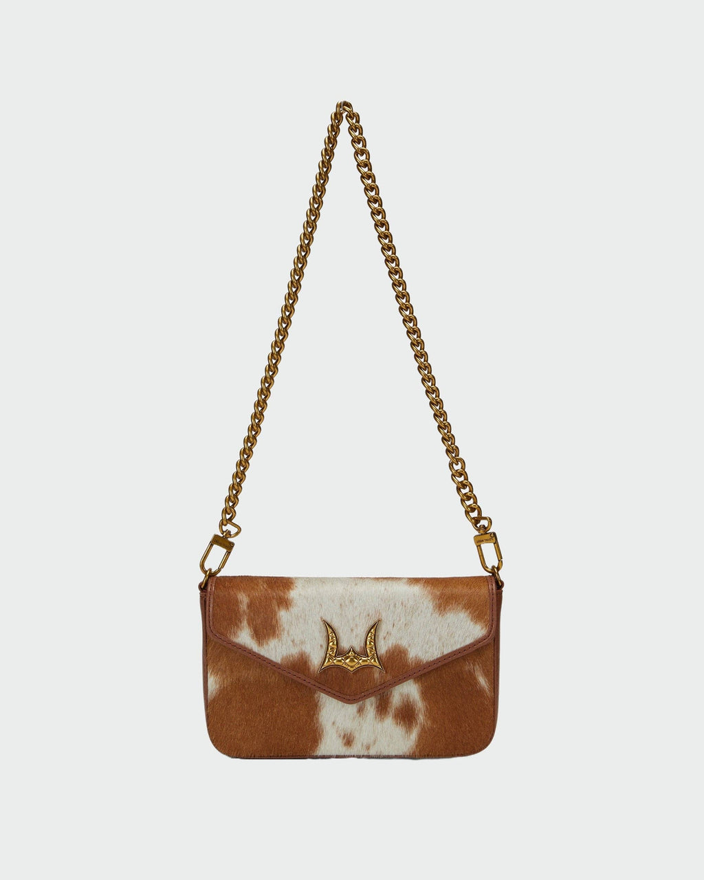 The LW On The Go Mini Chain Bag- In Brown & White Cowhide And Calfskin