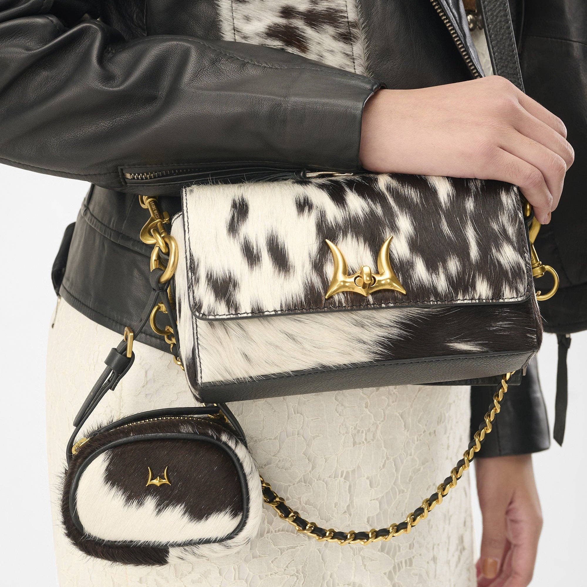 Savi Mini Bag In Black & White Cowhide