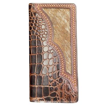 Western Men's Bifold Wallet with Hair-On Cowhide Inlay - Light Brown Leather