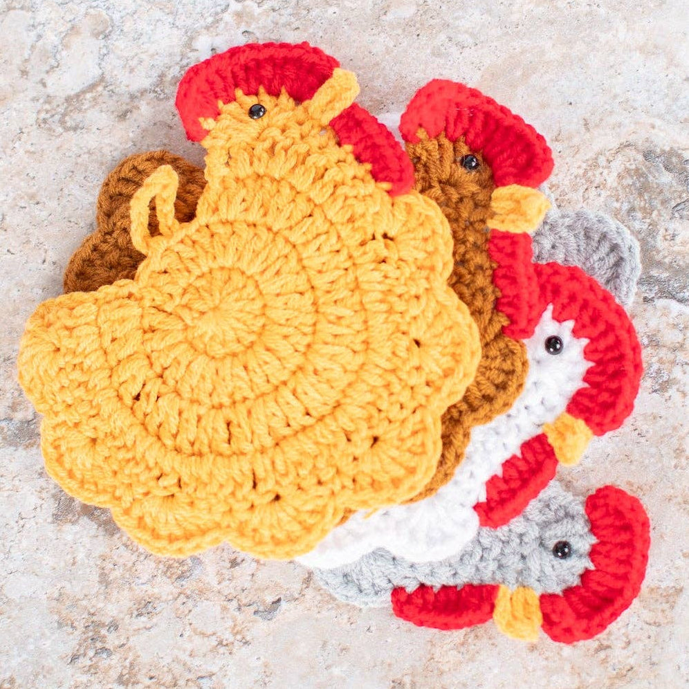 Crochet Chicken Coasters - Set of 4