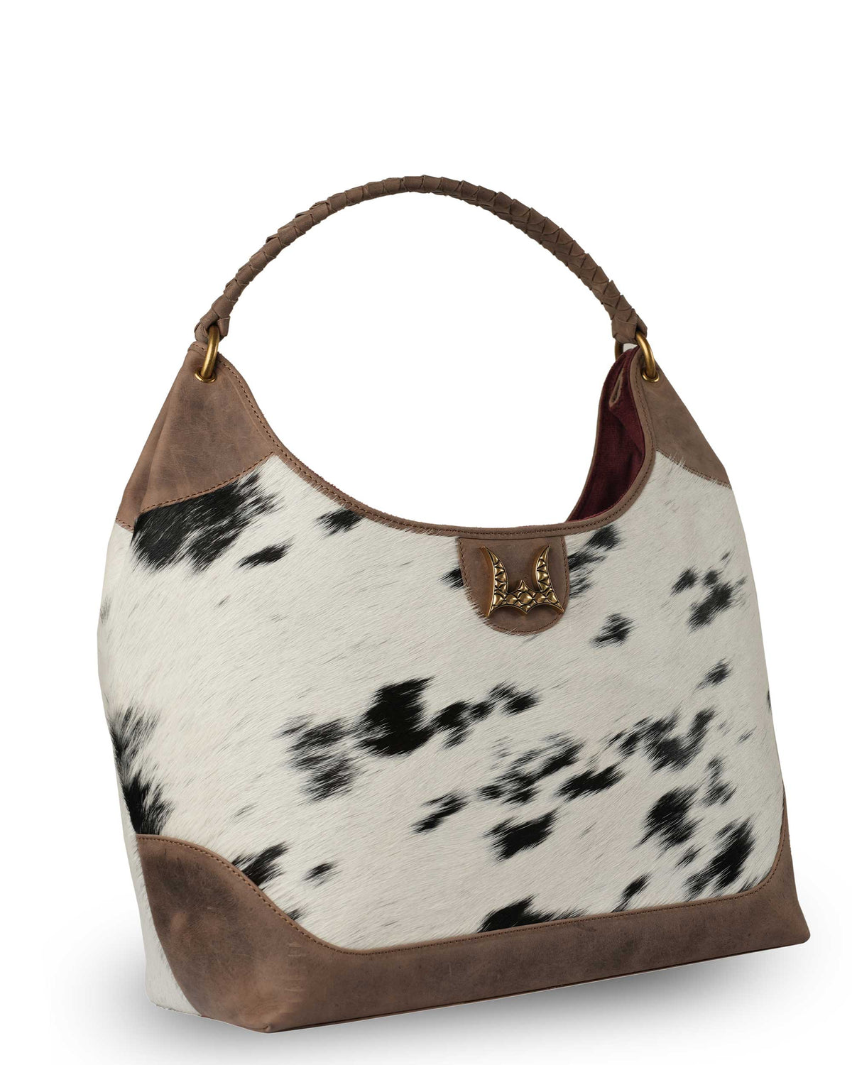 LW Large Purse - Black & White Cowhide with Oiled Brown Leather