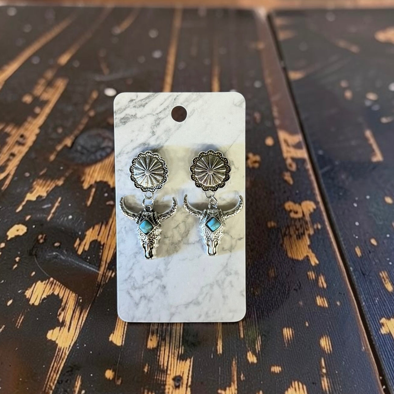 Earrings - Steer Head with Turquoise Stone