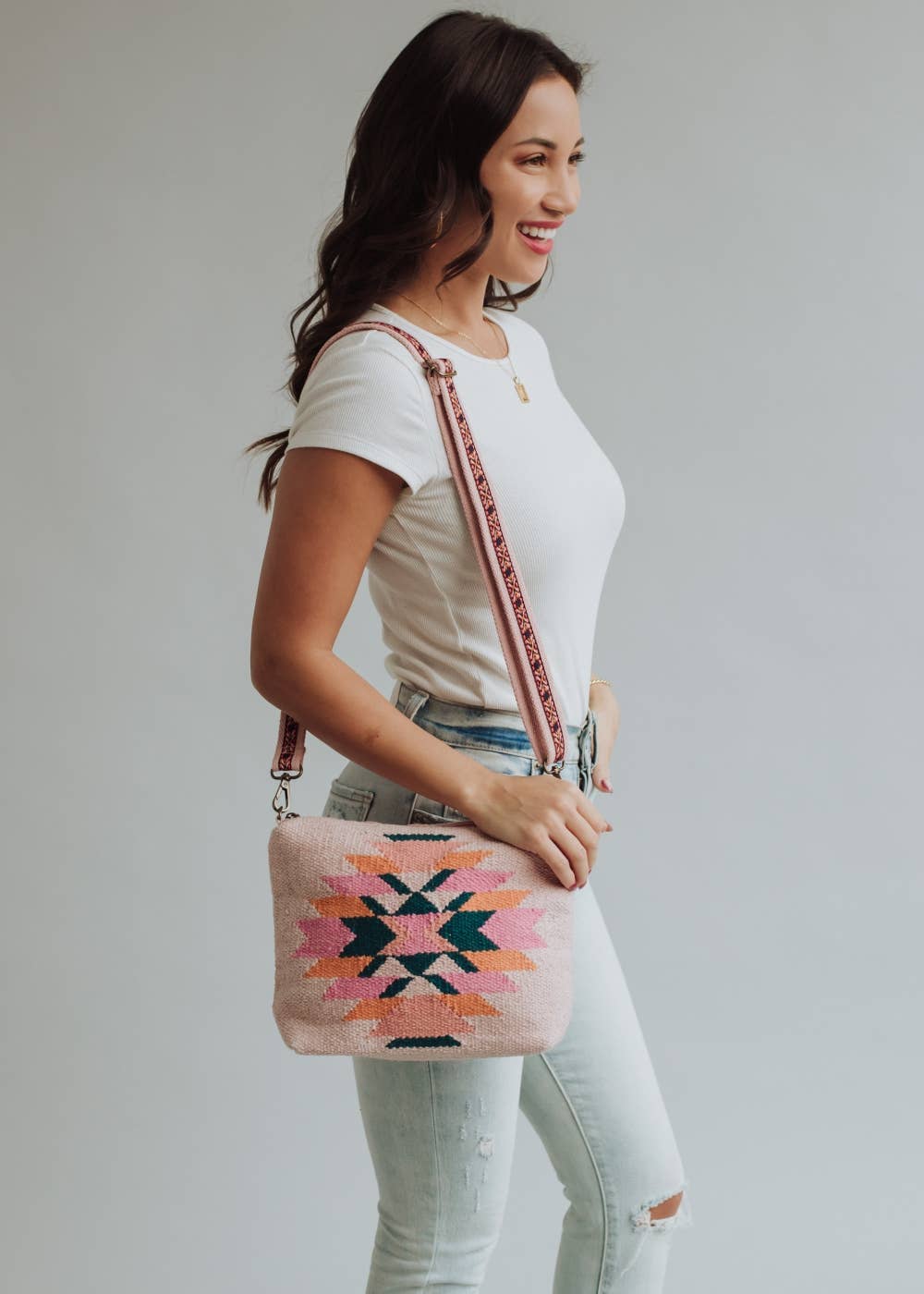 Pink, Teal & Orange Aztec Crossbody