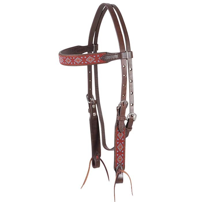 Head Stall - Brow Band Beaded Turquoise rust