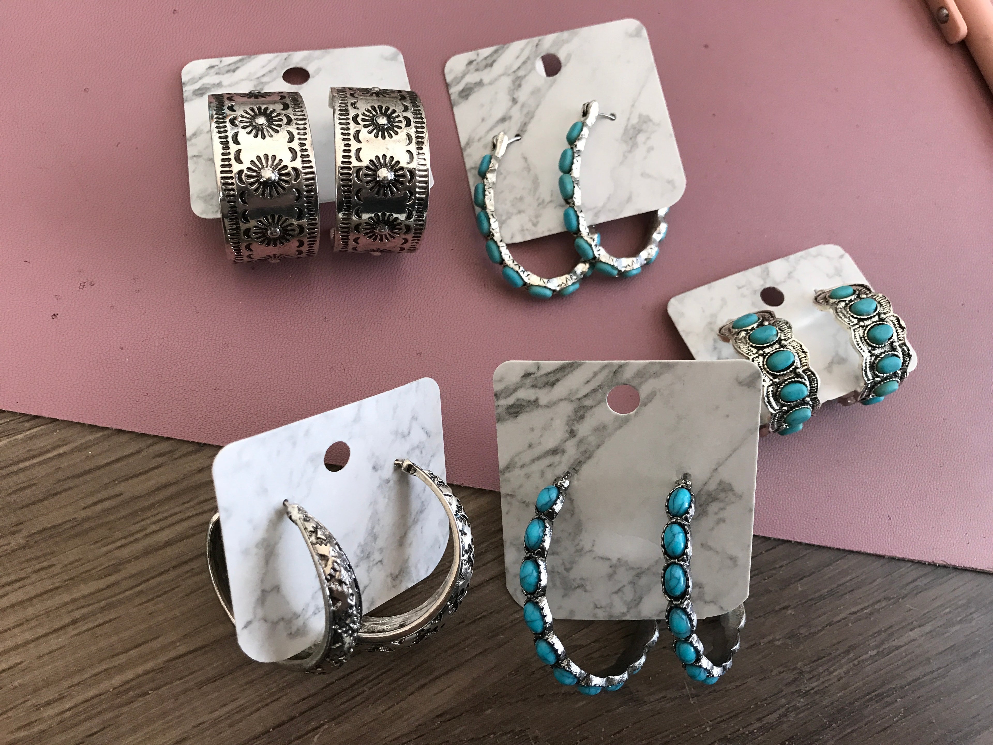 Earrings - Turquoise Silver Hoops