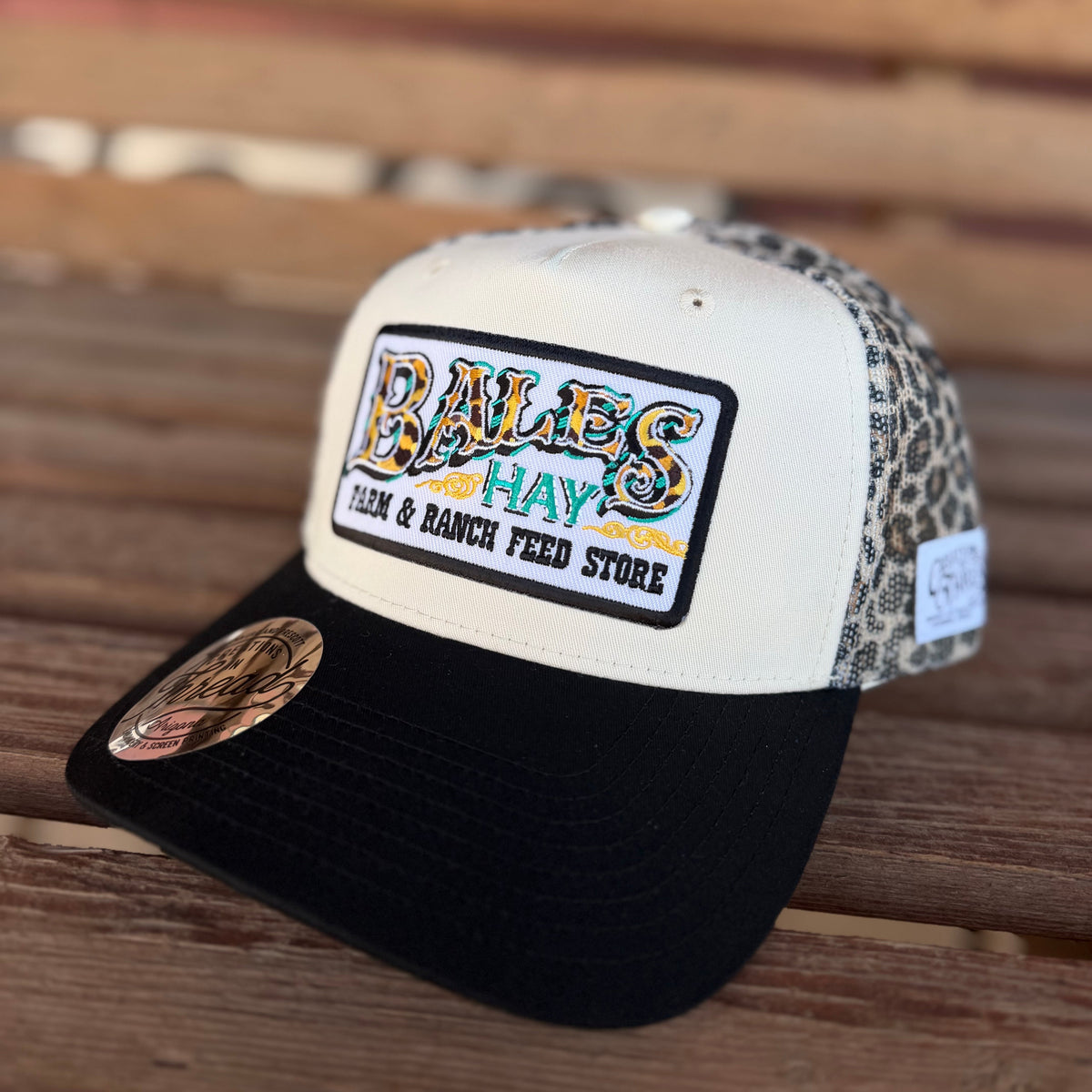 Bales Hay Logo Leopard Print Curve Bill Hat