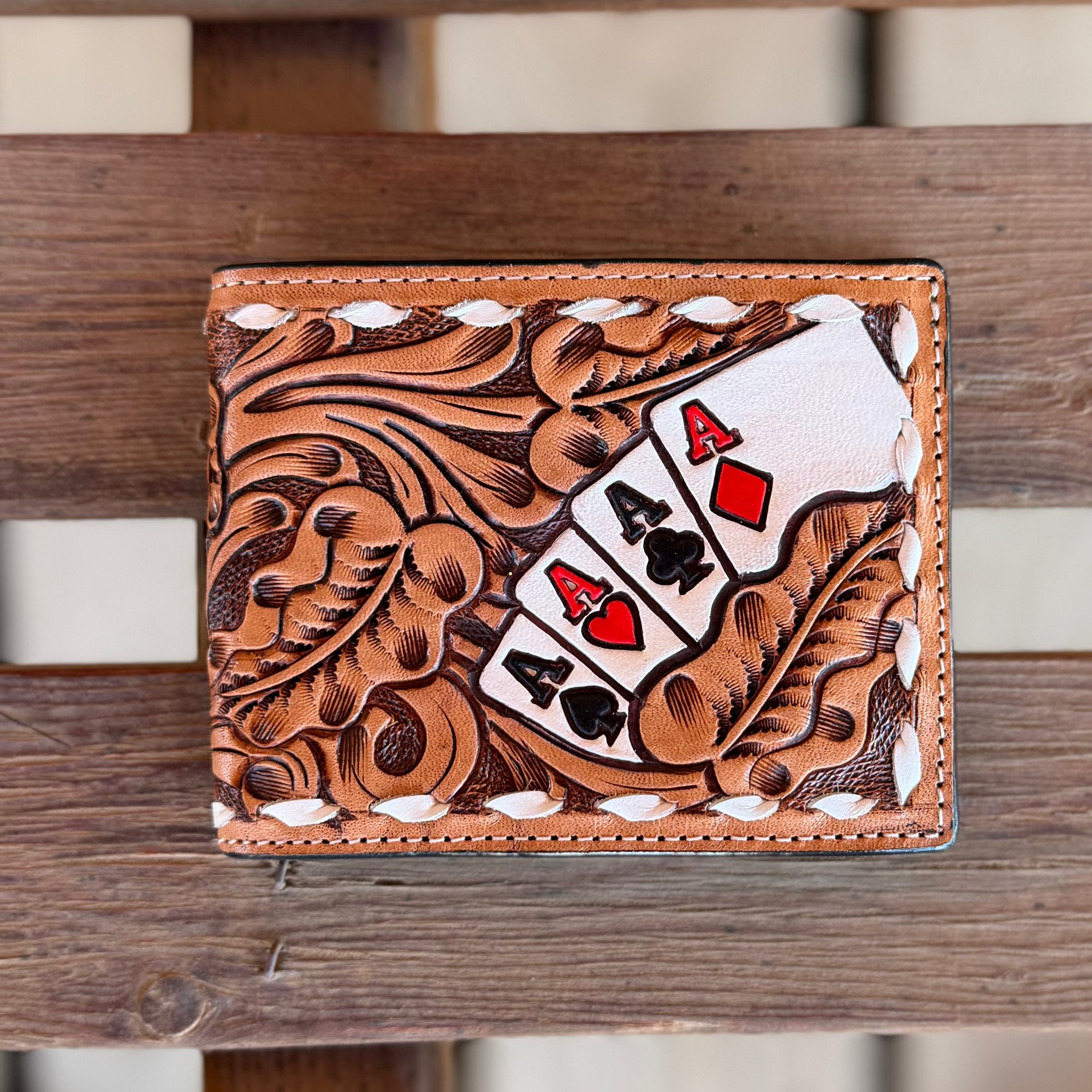 Bifold Wallet - 3D Mens Hand Painted Ace Cards Natural