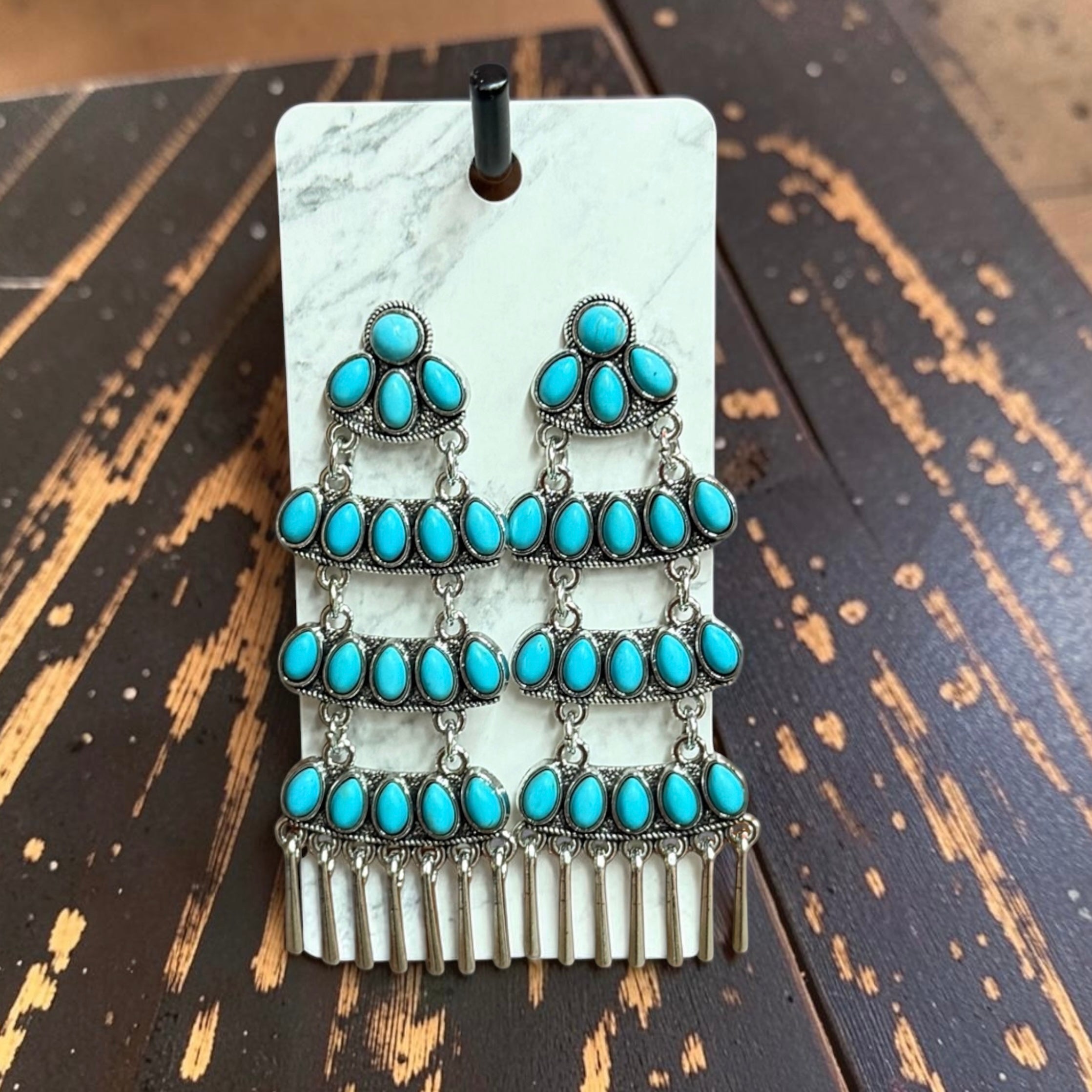 Earrings - Western Style Layered Silver Turquoise
