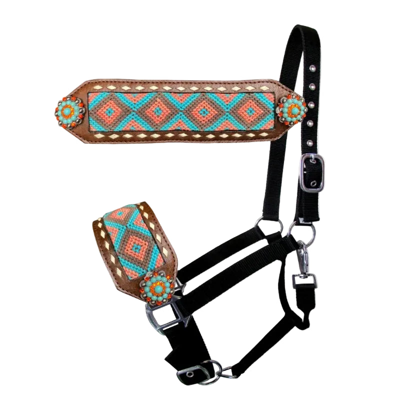 Halter - Showman Nylon bronc with woven fabric southwest inlay