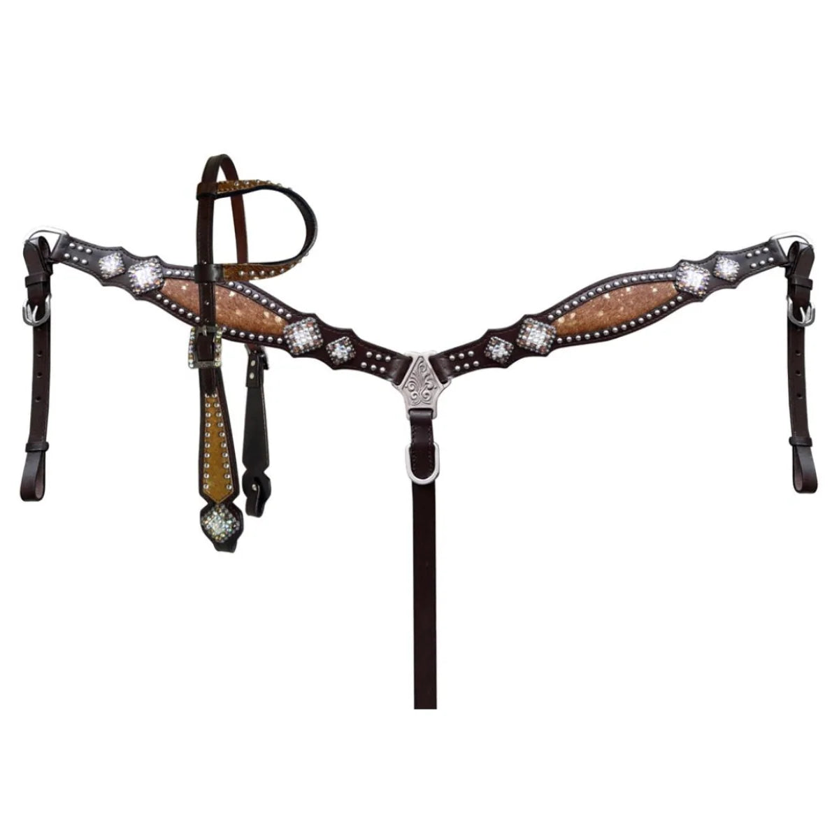 Headstall and Breast Collar - Showman Cowhide inlay browband set