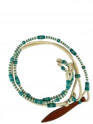 Reins - Showman Braided Natural Rawhide & Teal Romal with Leather Popper