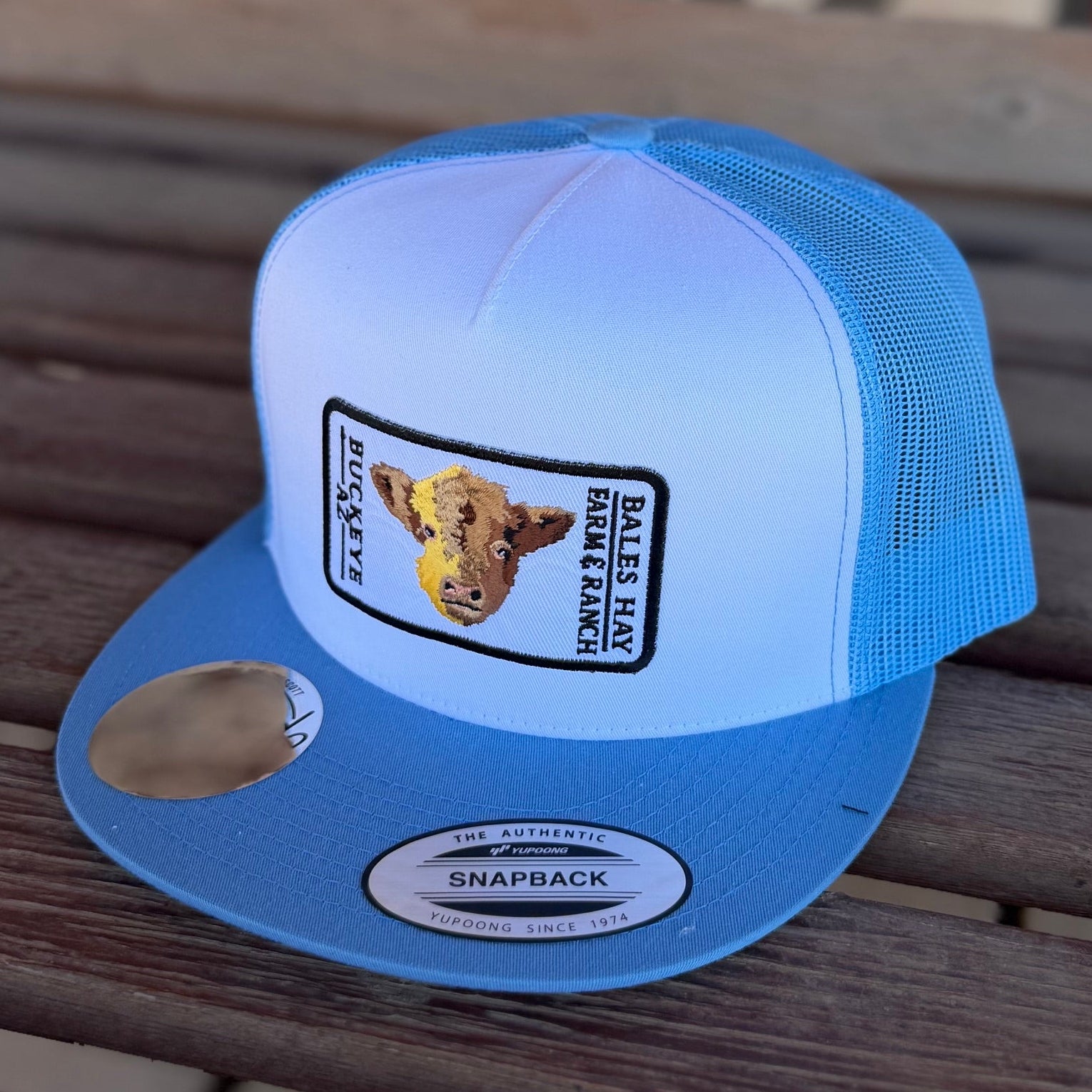 Bales Hay Baby Calf Patch Flat Bill Hat - Light Blue