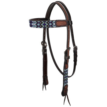 Head Stall - Showman Navajo Nights Argentina Cow Leather Beaded Browband Headstall