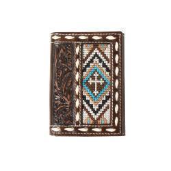 Wallet - Nocona Mens Trifold  Floral Embossed Cross Embroidered Brown