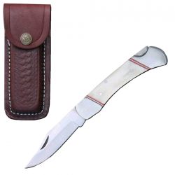 Knife - White Bone Handle Pocket with Leather Sheath