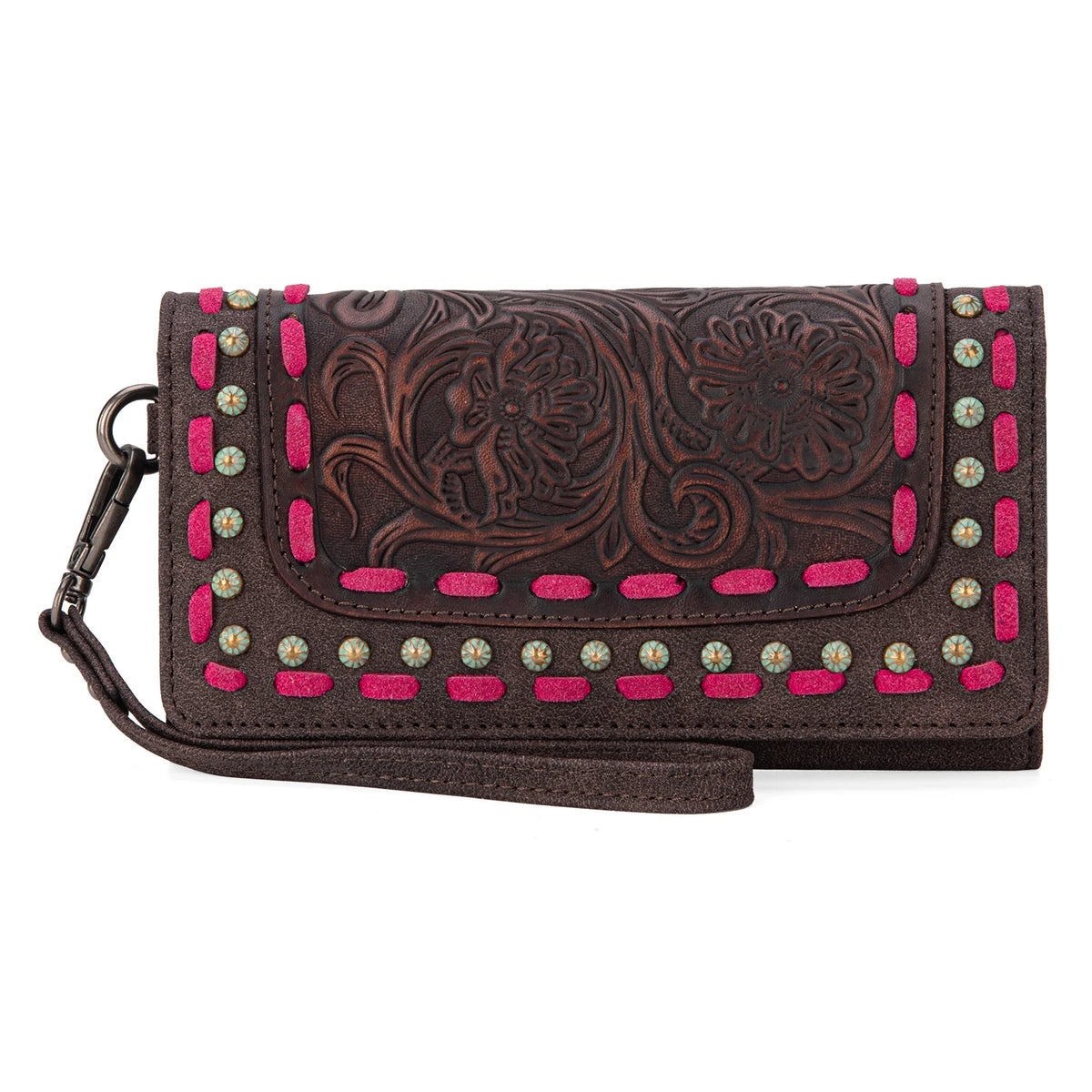 Trinity Ranch Floral Tooled Collection Wallet - Coffee × 1