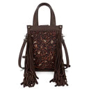 Trinity Ranch Floral Tooled Fringe Mini Tote/Crossbody Coffee